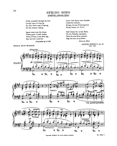 Henselt - Frühlingslied, Op. 15 - Score