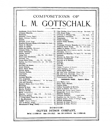 Gottschalk - O, ma Charmante, épargnez moi! - Piano Score - Score