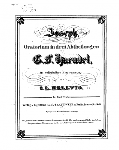 Handel - Joseph and his Brethren, HWV 59 - Vocal Score - Score
