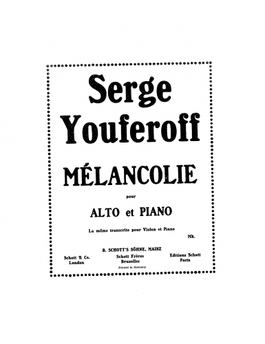 Yuferov - Mélancolie - Piano Score and Viola Part