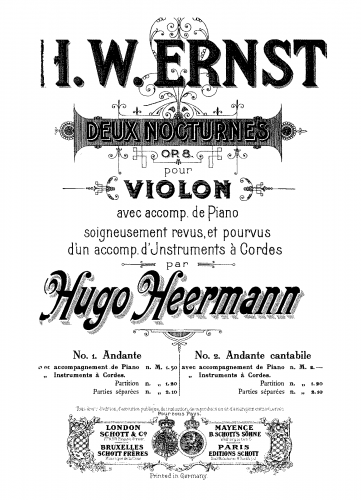 Ernst - Nocturnes for Violin and Piano, Op. 8 - For String Orchestra (Heermann) - Score