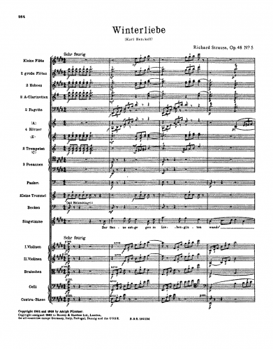 Strauss - 5 Lieder nach Gedichten von Otto Julius Bierbaum und Karl Henckell - Winterliebe (No. 5) For Voice and Orchestra - Full Score