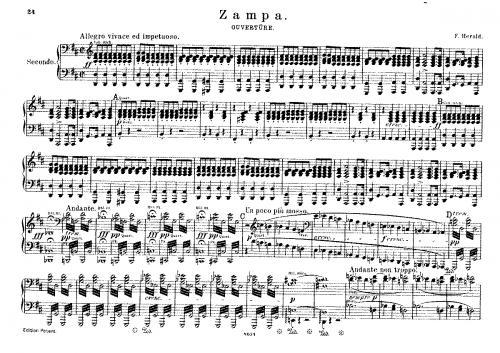 Hérold - Zampa, ou La fiancée de marbre - Overture For Piano 4 hands (Kleinmichel) - Piano score