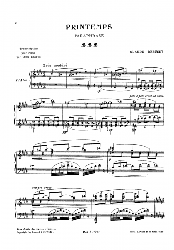 Debussy - Scenes for Chorus and Orchestra - For Piano solo (Roques) - Paraphrase - Complete Score