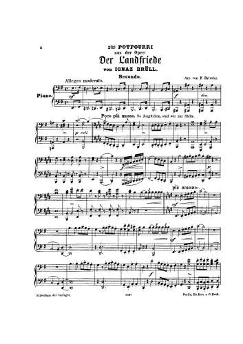 Brüll - Der Landfriede - Selections For Piano 4 hands (Brissler) - Potpourri No. 2 on motives from Opera for Piano 4-hands