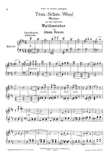 Strauss Jr. - Trau, schau, wem!, Op. 463 - For Piano solo - Arrangement for Piano solo