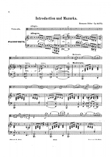 Ritter - Nach Slavischen Eindrücken für Viola alta mit Begleitung des Pianoforte, Op. 33 - Piano Score and Viola part