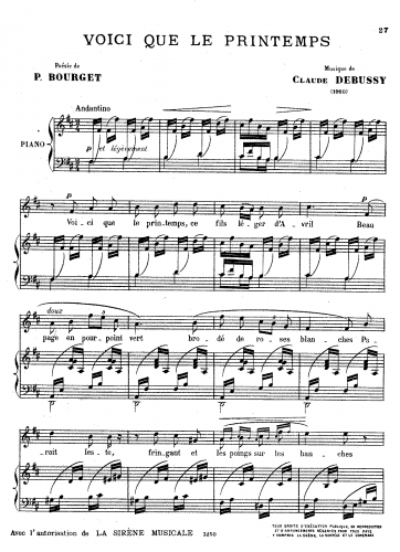 Debussy - Voici que le printemps - Score