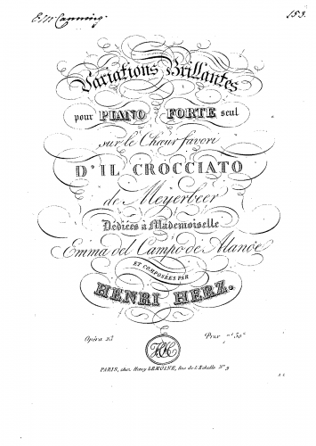 Herz - Variations Brillantes sur le Choeur Favori de 'Il Crociato' de Meyerbeer, Op. 23 - Score