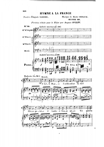 Berlioz - ''Hymne à la France'' - Vocal Score - Score