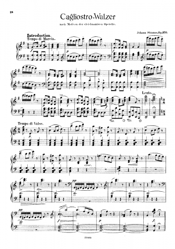Strauss Jr. - Cagliostro-Walzer, Op. 370 (from Cagliostro in Wien) - For Piano solo - Score