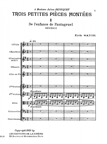 Satie - 3 Petites Pièces Montées - Score