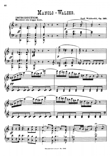 Waldteufel - Manolo-Waltz - For Piano solo - Score