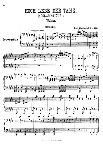Waldteufel - Acclamations - For Piano 4 hands - Score