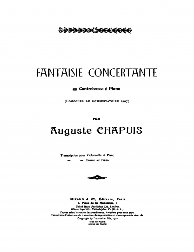 Chapuis - Fantaisie concertante - Piano Score and Bass Part
