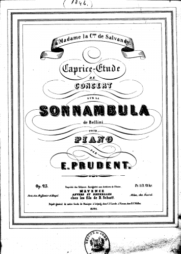 Prudent - Caprice-Etude de Concert on Bellini's 'Sonnambula', Op. 23 - Score