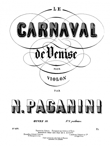 Paganini - Il carnevale di Venezia - For Violin and Piano - Violin part