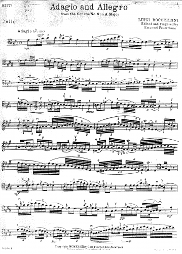Boccherini - Cello Sonata in A major, G.4 - Adagio and Allegro For Cello and Piano (Feuermann) - Cello part
