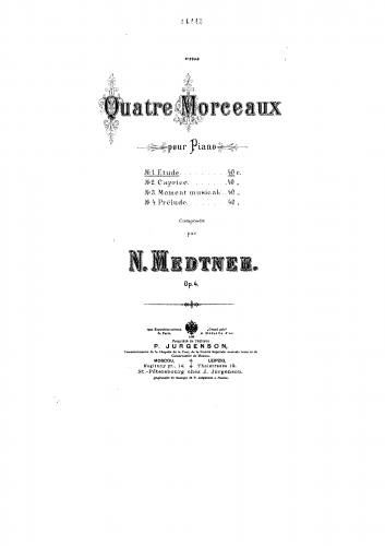 Medtner - Quatre morceaux Op. 4 - Piano Score - Score
