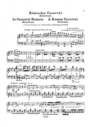 Berlioz - ''Le carnaval romain: ouverture caractéristique'' - For Piano solo (Taubmann) - Piano Score