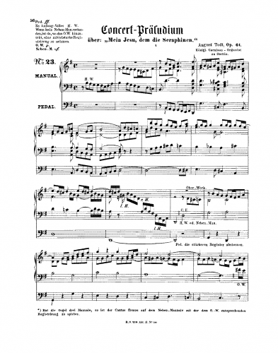 Todt - Concert-Präludium über 'Mein Jesu, dem die Seraphinen', Op. 61 - Score