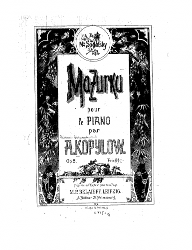 Kopylov - Mazurka pour le piano - complete score, with title page