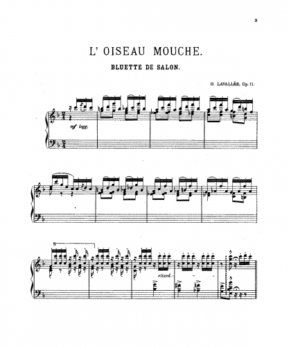 Lavallée - L'Oiseau Mouche, Bluette de Salon, Op. 11 - Score