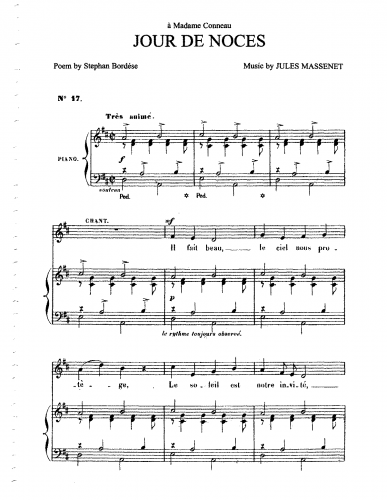 Massenet - Jour de noces - Voice and Piano French - Score