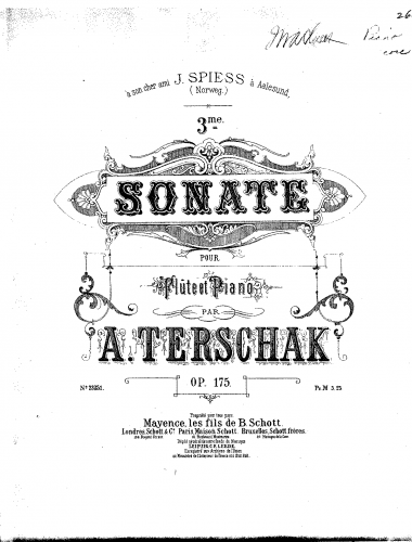 Terschak - Flute Sonata No. 3, Op. 175 - Score and Flute Part