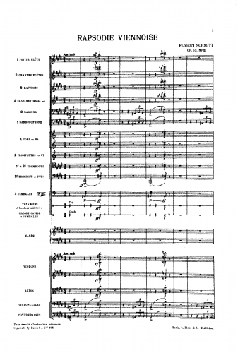 Schmitt - 3 Rapsodies, Op. 53 - For Orchestra (Composer) - No. 3 - Rapsodie Viennoise