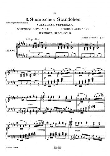 Grünfeld - Spanish Serenade, Op. 37 - Piano Score - Score
