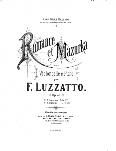 Luzzatto - Romance and Mazurka - Piano Scores and Parts No. 1. Romance - Piano Score and Cello Part
