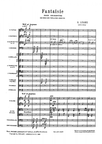 Lekeu - Fantaisie pour orchestre sur deux airs populaires angevins - Score