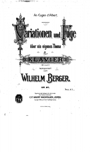 Berger - Variations on an Original Theme, Op. 91 - Score