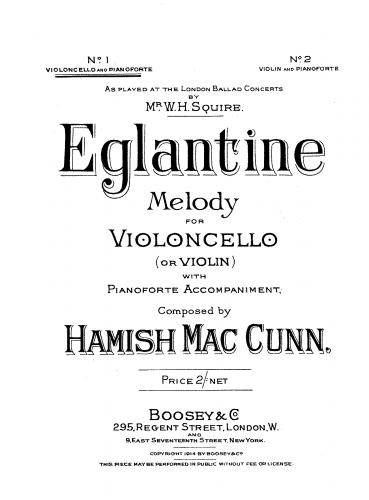 MacCunn - Eglantine Melody for Cello - Piano score and cello part