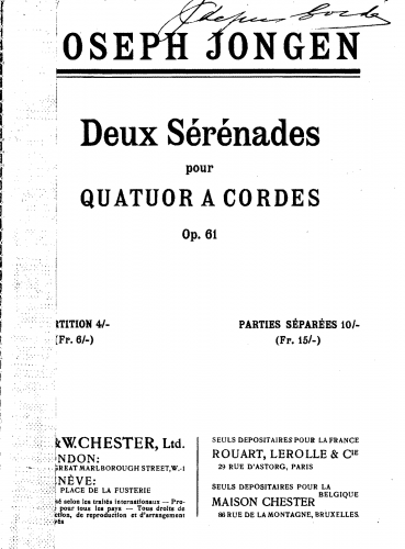 Jongen - 2 Sérénades, Op. 61 - Score
