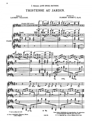 Schmitt - Tristesse au jardin, Op. 52 - Score