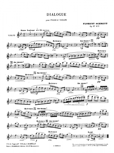 Schmitt - 5 Pièces for Violin/Cello and Piano, Op. 19 - Scores - No. 3 (?) - Dialogue