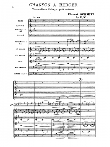 Schmitt - 5 Pièces for Violin/Cello and Piano, Op. 19 - Chanson à bercer (No. 1) For Violin or Cello and Orchestra (Schmitt) - No. 1 - Chanson à bercer