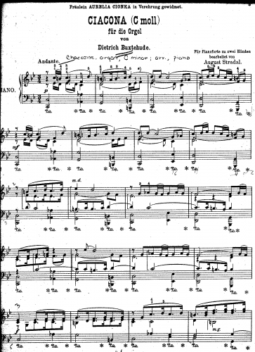Buxtehude - Ciacona for Organ in C minor, BuxWV 159 - For Piano solo (Stradal) - Score