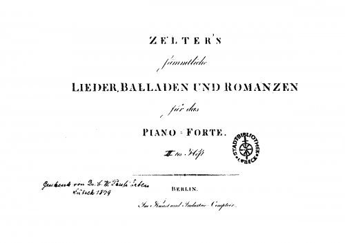 Zelter - Sämtliche Lieder, Balladen und Romanzen - Score
