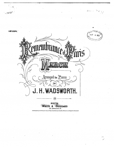 Piefke - Remembrance of Paris - For Piano Solo (Wadsworth) - Score