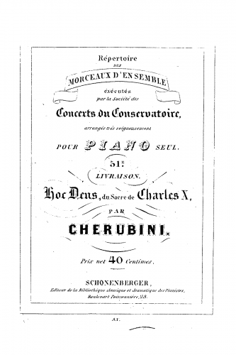 Cherubini - Mass for the Coronation of Charles X - Hoc Deus For Piano solo - Score