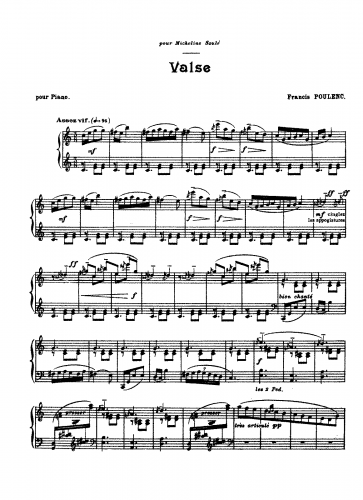 Poulenc - 'Valse' for Album des Six - Piano Score - Score