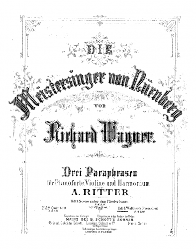 Wagner - Die Meistersinger von Nürnberg - Selections For Violin, Harmonium and Piano (Ritter)