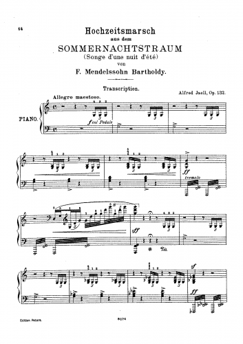 Jaëll - Wedding March from Mendelsohn's 'Sommernachstraum', Op. 132 - Wedding March (No. 9) For Piano Solo (Jaëll) - Score