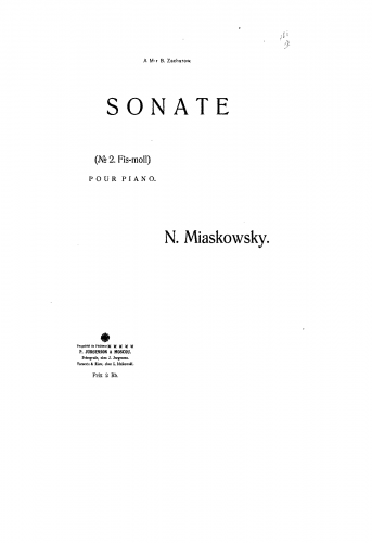 Myaskovsky - Piano Sonata No. 2 - Piano Score Original version - Score