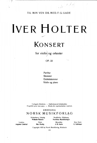 Holter - Violin Concerto, Op. 22 - Score
