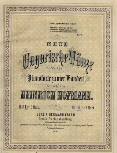 Hofmann - Neue Ungarische Tänze - Piano Duet Scores Book 3 - Incomplete Score (page 15 missing)