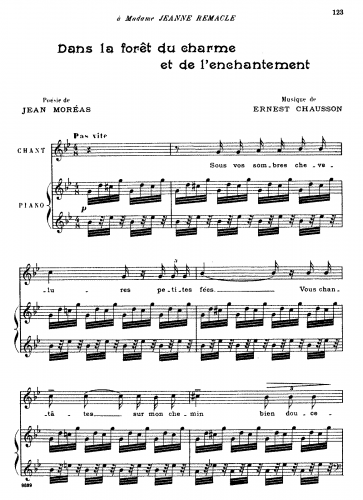 Chausson - 2 Mélodies, Op. 36 - Voice and Piano No. 2. Dans la forêt du charme et de l'enchantement French - 2. Dans la forêt du charme et de l'enchantement